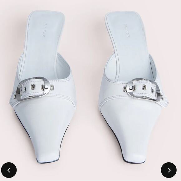 by far evelyn white lambskin leather sculpted kitten slip on heels mules size 38 - Picture 10 of 13